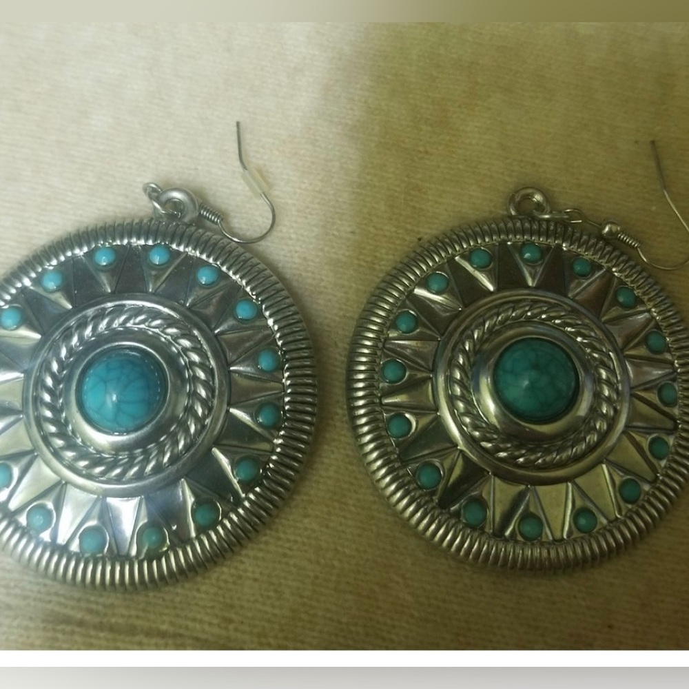 Boutique Silver and Faux Turquoise Earrings